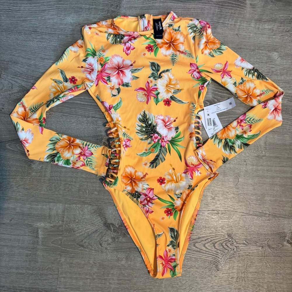 Hurley Floral One Piece Surf Bodysuit - Yellow Floral